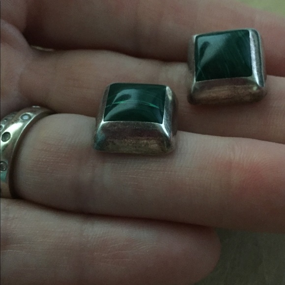 Vintage Taxco 925 silver inlaid malachite earrings - Picture 7 of 7